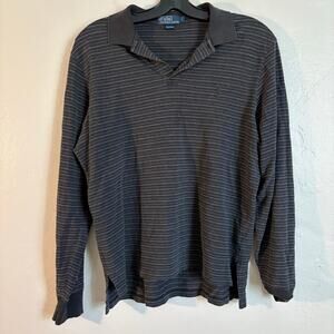 Polo Ralph Lauren Long Sleeve Black Gray Striped Polo Shirt